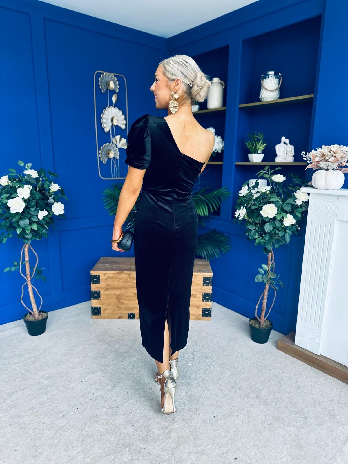 Nadia One Shoulder Velvet Occasion Dress Black