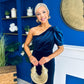 Nadia One Shoulder Velvet Occasion Dress Navy