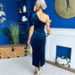 Nadia One Shoulder Velvet Occasion Dress Navy