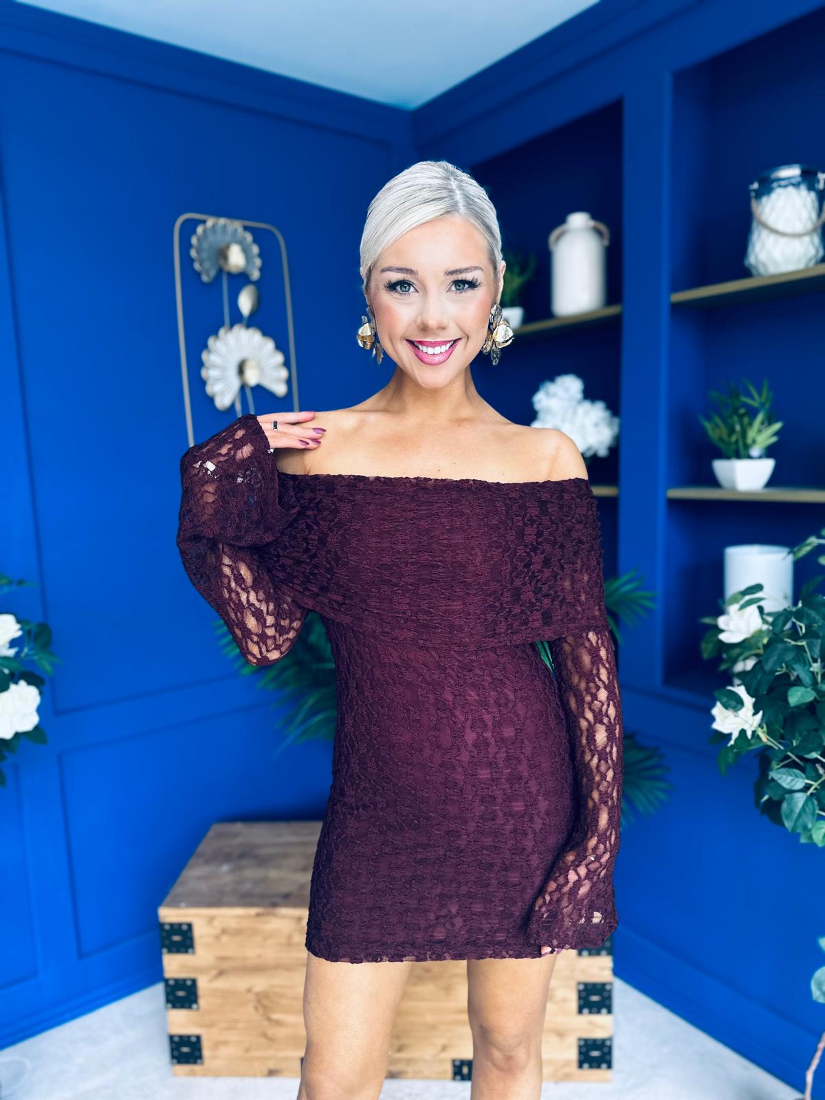 Thea Bardot Mini Dress Burgundy