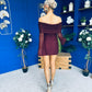 Thea Bardot Mini Dress Burgundy