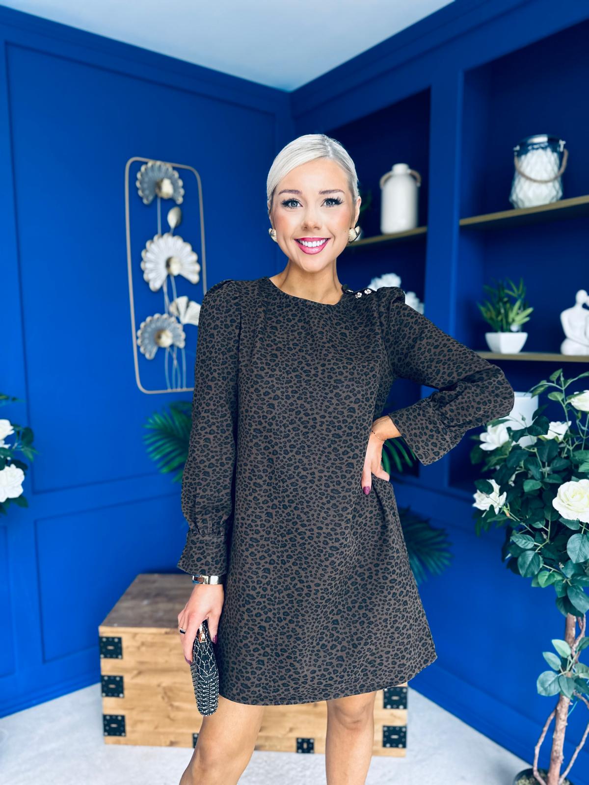 Georgia Leopard Cord Mini Shift Dress