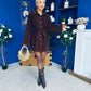 Opal Faux Velvet Mini Shirt Dress Coffee