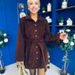 Opal Faux Velvet Mini Shirt Dress Coffee