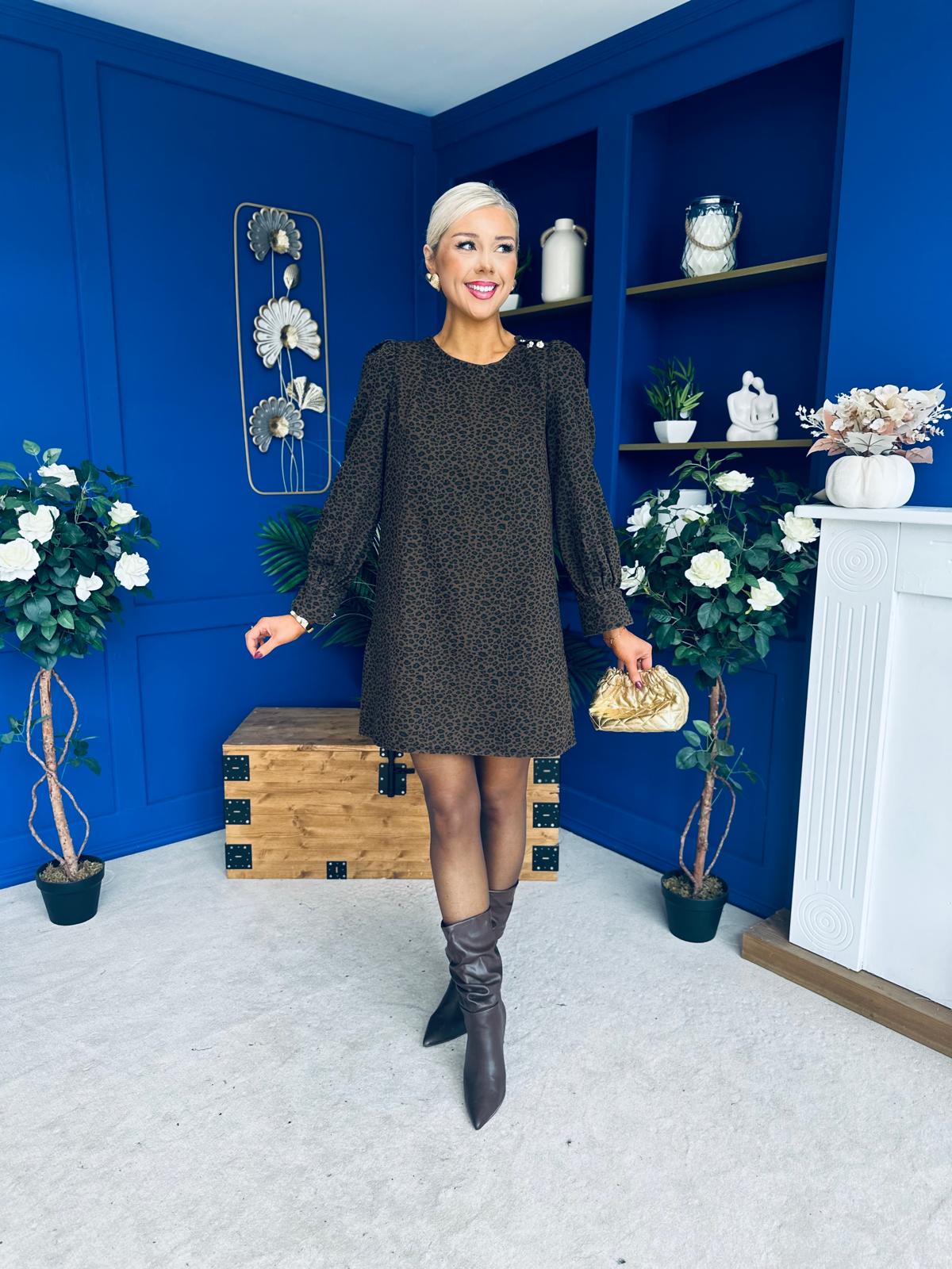 Georgia Leopard Cord Mini Shift Dress