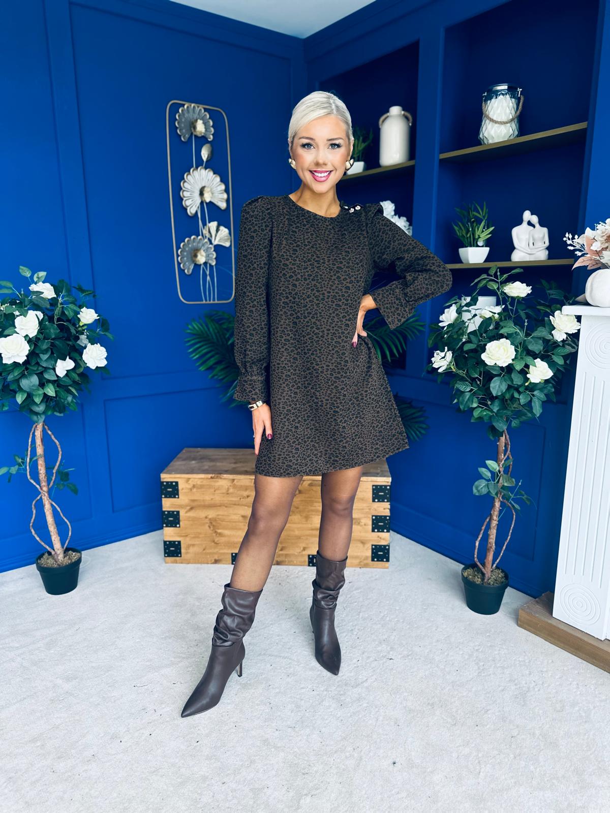 Georgia Leopard Cord Mini Shift Dress