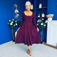 Evie Square Neck Long Sleeve Midi Dress Plum
