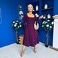 Evie Square Neck Long Sleeve Midi Dress Plum