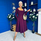 Evie Square Neck Long Sleeve Midi Dress Plum