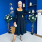 Evie Square Neck Long Sleeve Midi Dress Black
