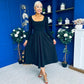 Evie Square Neck Long Sleeve Midi Dress Black