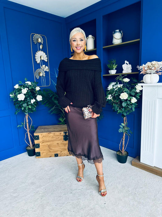 Jade Detailed Satin Midi Skirt Coco