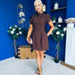 Ami Tulip Sleeve High Neck Mini Dress Chocolate