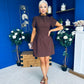 Ami Tulip Sleeve High Neck Mini Dress Chocolate