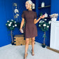 Ami Tulip Sleeve High Neck Mini Dress Chocolate
