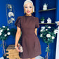 Ami Tulip Sleeve High Neck Mini Dress Chocolate