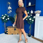Ami Tulip Sleeve High Neck Mini Dress Chocolate
