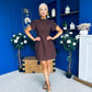 Ami Tulip Sleeve High Neck Mini Dress Chocolate