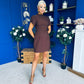 Ami Tulip Sleeve High Neck Mini Dress Chocolate
