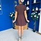 Ami Tulip Sleeve High Neck Mini Dress Chocolate