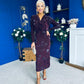 Remington Flocked Floral Cowl Neck Midi Dress Plum