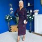 Remington Flocked Floral Cowl Neck Midi Dress Plum