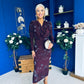 Remington Flocked Floral Cowl Neck Midi Dress Plum