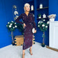 Remington Flocked Floral Cowl Neck Midi Dress Plum