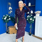 Remington Flocked Floral Cowl Neck Midi Dress Plum