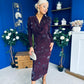 Remington Flocked Floral Cowl Neck Midi Dress Plum