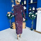 Remington Flocked Floral Cowl Neck Midi Dress Plum