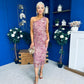 Kally Foiled One Shoulder Midi Dress Pink