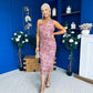 Kally Foiled One Shoulder Midi Dress Pink