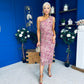 Kally Foiled One Shoulder Midi Dress Pink