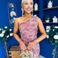 Kally Foiled One Shoulder Midi Dress Pink