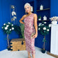 Kally Foiled One Shoulder Midi Dress Pink