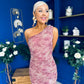 Kally Foiled One Shoulder Midi Dress Pink