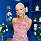 Kally Foiled One Shoulder Midi Dress Pink