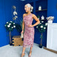 Kally Foiled One Shoulder Midi Dress Pink