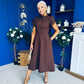 Katisha Tulip Sleeve High Neck Midi Dress Chocolate