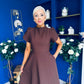 Katisha Tulip Sleeve High Neck Midi Dress Chocolate