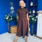 Katisha Tulip Sleeve High Neck Midi Dress Chocolate