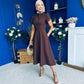 Katisha Tulip Sleeve High Neck Midi Dress Chocolate