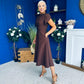 Katisha Tulip Sleeve High Neck Midi Dress Chocolate