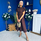 Katisha Tulip Sleeve High Neck Midi Dress Chocolate