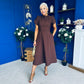 Katisha Tulip Sleeve High Neck Midi Dress Chocolate