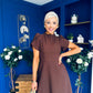 Katisha Tulip Sleeve High Neck Midi Dress Chocolate