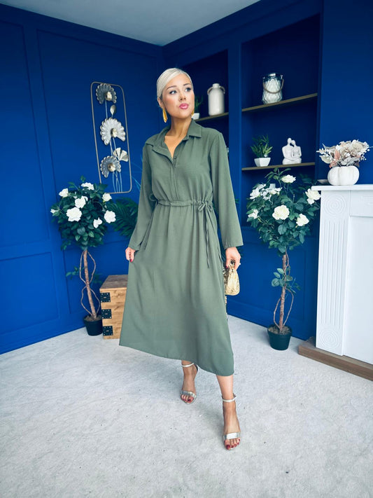 Bradley Detailed Midi Dress Khaki