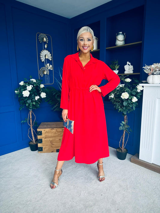 Bradley Detailed Midi Dress Red