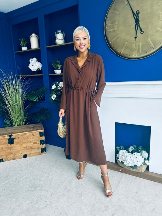 Bradley Detailed Midi Dress Chocolate